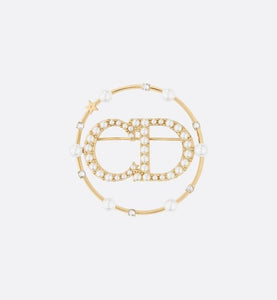 Clair D Lune Brooch • Gold-Finish Metal, White Resin Pearls and White Crystals