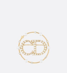 Clair D Lune Brooch • Gold-Finish Metal, White Resin Pearls and White Crystals