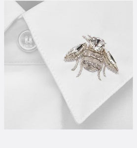 Shirt with Bee Jewel • White Cotton Poplin