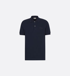 Polo Shirt with 'CD Icon' Signature • Navy Blue Cotton Piqué