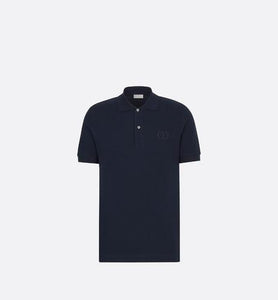 Polo Shirt with 'CD Icon' Signature • Navy Blue Cotton Piqué