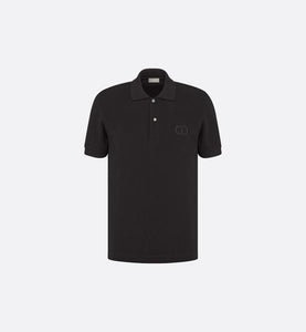 Polo Shirt with 'CD Icon' Signature • Black Cotton Piqué