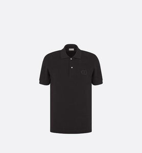 Polo Shirt with 'CD Icon' Signature • Black Cotton Piqué