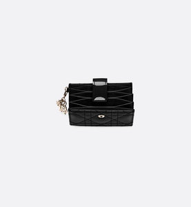 Lady Dior 5-Gusset Card Holder • Black Cannage Patent Calfskin