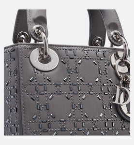 Mini Lady Dior Bag • Gray Strass Cannage Satin
