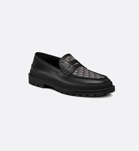 Dior Explorer Loafer • Black Smooth Calfskin and Beige and Black Dior Oblique Jacquard