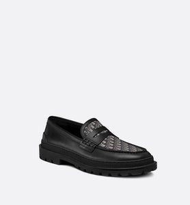 Dior Explorer Loafer • Black Smooth Calfskin and Beige and Black Dior Oblique Jacquard