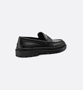 Dior Explorer Loafer • Black Smooth Calfskin and Beige and Black Dior Oblique Jacquard