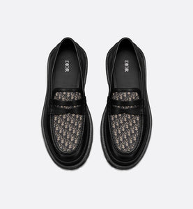 Dior Explorer Loafer • Black Smooth Calfskin and Beige and Black Dior Oblique Jacquard