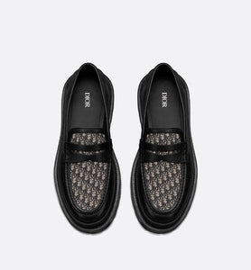 Dior Explorer Loafer • Black Smooth Calfskin and Beige and Black Dior Oblique Jacquard