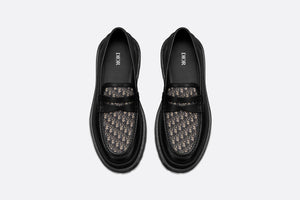 Dior Explorer Loafer • Black Smooth Calfskin and Beige and Black Dior Oblique Jacquard