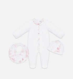 Newborn Gift Set • Powder Pink Cotton Satin with Toile de Jouy Print