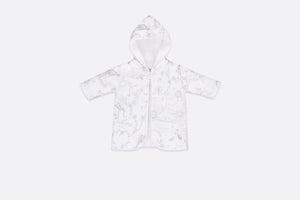 Bathrobe • Gray Satin and White Cotton Terry with Toile de Jouy Print