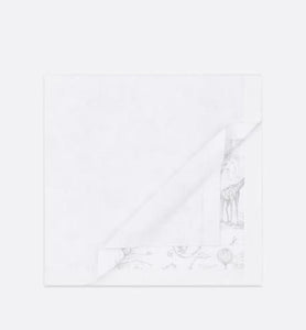 Blanket • White Cotton Knit Blanket with Gray Toile de Jouy Print
