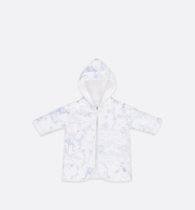 Bathrobe • Pale Blue Satin and White Cotton Terry with Toile de Jouy Print