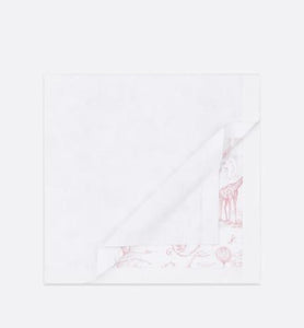 Blanket • White Cotton Knit with Powder Pink Toile de Jouy Print
