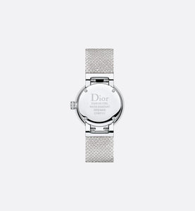La D de Dior Satine • Ø 25 mm, Steel, White Mother-Of-Pearl and Diamonds