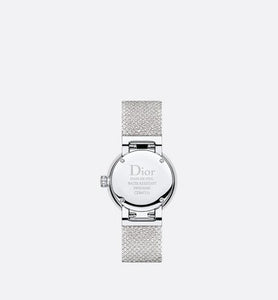 La D de Dior Satine • Ø 25 mm, Steel, White Mother-Of-Pearl and Diamonds