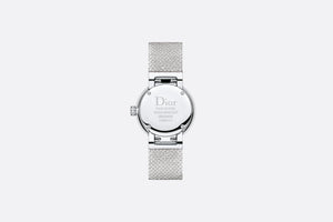La D de Dior Satine • Ø 25 mm, Steel, White Mother-Of-Pearl and Diamonds