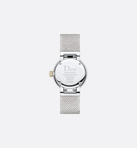 La D de Dior Satine • Ø 25 mm, Steel, Yellow Gold, White Mother-Of-Pearl and Diamonds