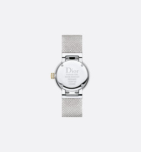 La D de Dior Satine • Ø 25 mm, Steel, Yellow Gold, Malachite and Diamonds
