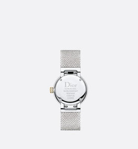 La D de Dior Satine • Ø 25 mm, Steel, Yellow Gold, Malachite and Diamonds