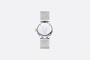 La D de Dior Satine • Ø 25 mm, Steel, Yellow Gold, Malachite and Diamonds