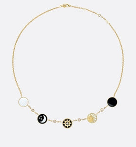 Rose Des Vents and Rose Céleste Necklace • Yellow and White Gold, Diamond, Mother-of-Pearl and Onyx