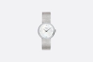 La D de Dior Satine • Ø 25 mm, Steel, White Mother-Of-Pearl and Diamonds