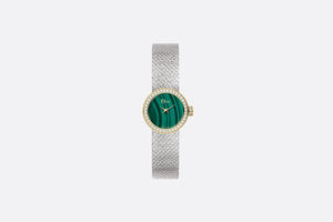 La Mini D de Dior Satine • Ø 19 mm, Steel, Yellow Gold, Malachite and Diamonds