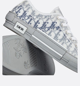 B23 Low-Top Sneaker • White and Navy Blue Dior Oblique Canvas