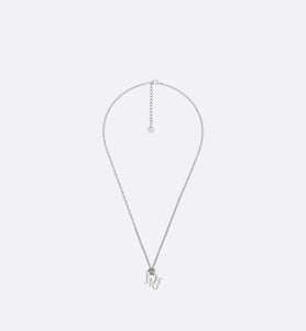 Dior Oblique Pendant Necklace • Silver Tone Brass with White Crystals