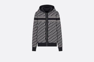 Reversible Zipped Cardigan with Hood • Blue Dior Oblique Cashmere