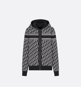 Reversible Zipped Cardigan with Hood • Blue Dior Oblique Cashmere