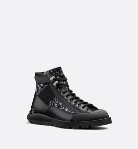 Combat Boot • Black Smooth Calfskin with Beige and Black Dior Oblique Jacquard