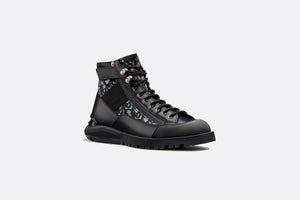 Combat Boot • Black Smooth Calfskin with Beige and Black Dior Oblique Jacquard