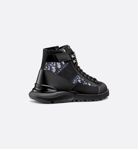 Combat Boot • Black Smooth Calfskin with Beige and Black Dior Oblique Jacquard