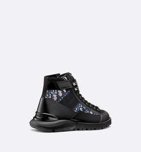 Combat Boot • Black Smooth Calfskin with Beige and Black Dior Oblique Jacquard