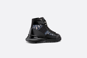 Combat Boot • Black Smooth Calfskin with Beige and Black Dior Oblique Jacquard