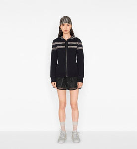 Reversible Zipped Cardigan with Hood • Blue Dior Oblique Cashmere