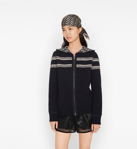 Reversible Zipped Cardigan with Hood • Blue Dior Oblique Cashmere