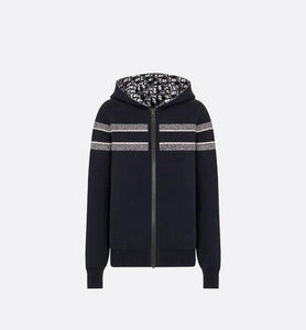 Reversible Zipped Cardigan with Hood • Blue Dior Oblique Cashmere