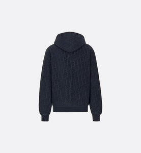 Oversized Hooded Sweatshirt with Dior Oblique Motif • Navy Blue Terry Cotton Jacquard