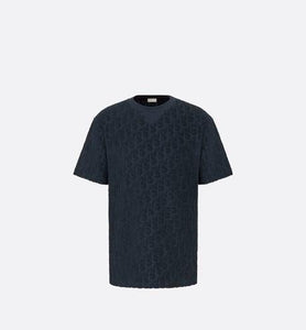 Oversized Dior Oblique T-Shirt • Navy Blue Terry Cotton Jacquard