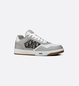 B27 Low-Top Sneaker • Gray and White Smooth Calfskin with Beige and Black Dior Oblique Jacquard