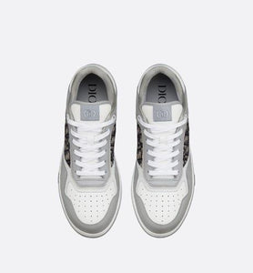 B27 Low-Top Sneaker • Gray and White Smooth Calfskin with Beige and Black Dior Oblique Jacquard