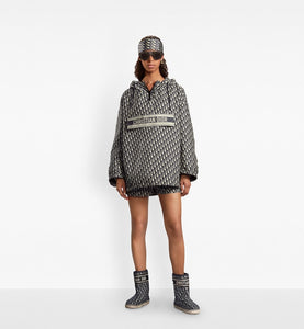 Hooded Anorak • Blue and Ecru Technical Taffeta Jacquard with Dior Oblique Motif