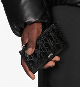 Zipped Card Holder • Black Dior Oblique Galaxy Leather