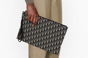 A4 Pouch • Beige and Black Dior Oblique Jacquard