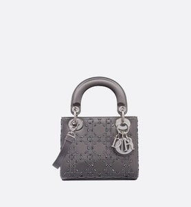 Mini Lady Dior Bag • Gray Strass Cannage Satin